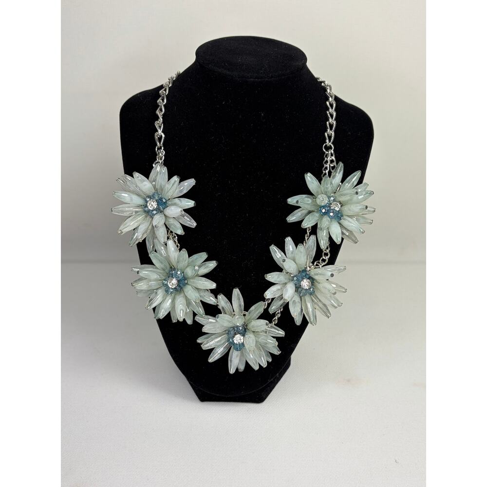 Vintage Style Mint Green/ Blue Lucite Corn Flower 3D Beaded Statement Necklace